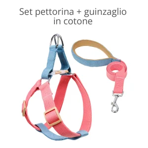 [SET] Pettorina e guinzaglio azzurra e rosa - in cotone